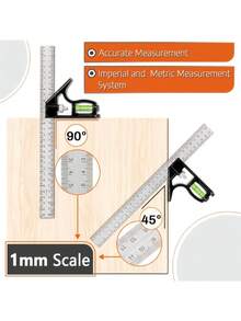 3-In-1 Multi-Function Combination Square Set, Precise And Durable, No Electricity Required, Stainless Steel Straight Ruler And Angle Measuring Tool - Suitable For Woodworking, Construction And Home Projects - A - View 5