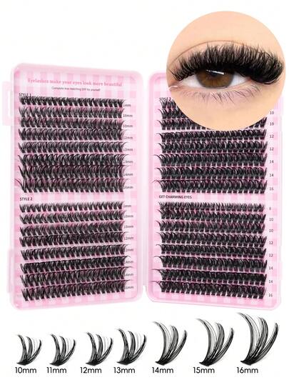 32 Rows/640/624/608 Pcs Single Eyelash Extension Book, Large Capacity, 9-16mm Mixed Length Cluster Eyelashes, Suitable For Beginners DIY Eyelash Extension Kit At Home, 640 Pcs