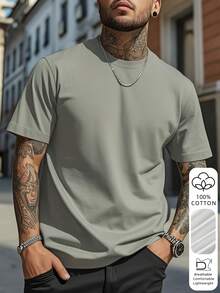Solid Grass Green 100% Pure Cotton Short Sleeve T-Shirt Men Loose Basic Casual T-Shirt - Olive Green - View 4