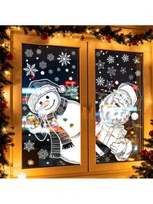 3 Designs Christmas Window Clings, Santa Claus Reindeer Snowman Snowflake Static Removable Window Stickers Decals For Xmas Party Home Glass Decor - View 3