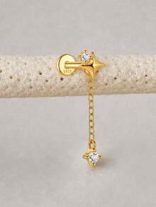 1pc 925 Sterling Silver Threaded Flat Head Navel Piercing, With Tassel Chain And Rhinestone Inlay, Suitable For Daily Wear, Exquisite Gift Choice - Single Earring Accessories - View 5