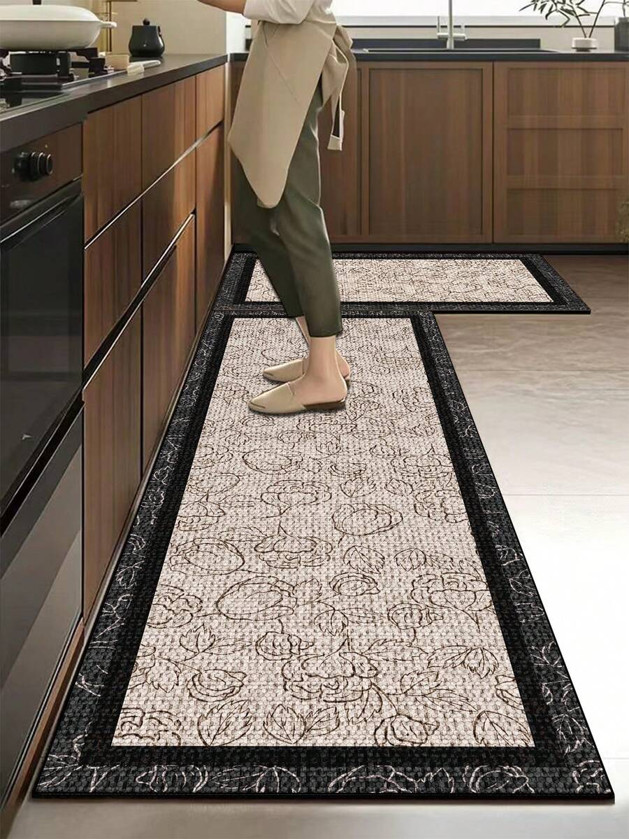 1 Pc Brown Stripes Pattern Kitchen Mat, 3.5 Mm Soft Rubber That Absorbs Water And Is Easy To Clean. Suitable For Corridors, Bathrooms, Living Rooms, Outdoor Door Mats, And Toilets. Useable Throughout The Year And For Various Holidays. - Multicolor - View 1