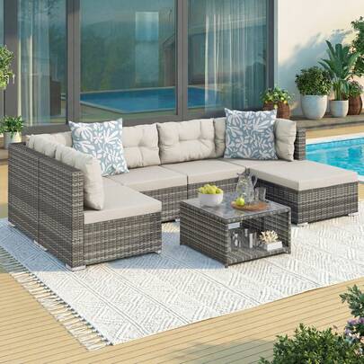 ALFORDSON 6 Seater Outdoor Couch Lounge Setting 7PCS Sofa Set Furniture Patio
