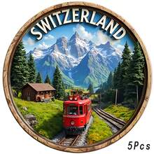 Swiss Red Mountain Train Passing Through Pine Forest And Snow Peaks Magnet, Winding Tracks Into Quiet Fairytale, Suitable For All Metal Surfaces In Your Home - B - View 8