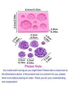 1pc Liquid Silicone Mini 7-Petal Rose Shaped Baking Mold, For Decorating Cakes, Chocolates, Cookies - 粉色 - 查看 2