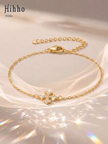 Hihho 1pc Gold Thin Chain Adjustable Bracelet With Diamond, Star, Moon, Flower, Cross, 5 Styles Optional, Stackable Women's Luxury Tennis Bracelet Accessory, Suitable For Gift-Giving Occasions, Birthday And Holiday Gift Consumption Needs - Gold - View 7