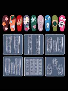 Multi-Style Nail Art Embossed Silicone Molds, Flower Phoenix Butterfly 3D Carving Shaping Tools - Multicolor - View 4