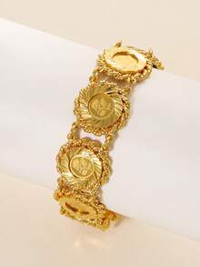 1Pc Retro Laser-Engraved Minerva Rose Print Bracelet, Gold-Plated Coin Bracelet Middle Eastern Style Wedding Party Jewelry Gift For Women - Yellow Gold - View 5