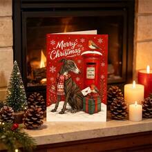 1 Greeting Card + 1 Envelope Cozy Festive Christmas Card Featuring A Dog And Birds With Letters To Post Merry Christmas For Friends Winter Art Style Greeting Card - Yellow Envelope - View 2