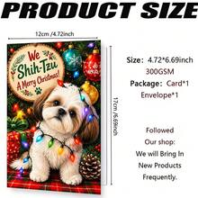 1 Greeting Card + 1 Envelope Adorable Christmas Greeting Card, Cute Dog With Lights We Shih Tzu A Merry Christmas, For Pet Lovers, Holiday Festive Art Style. - Yellow Envelope - View 4