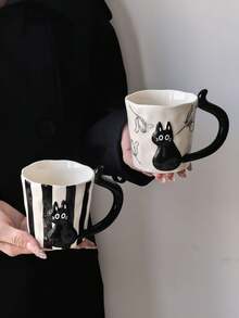 1pc Creative Black Cat Coffee Mug, Korean Ins Style Highly Attractive Handmade Art Mug, Cartoon Cute Style, Perfect Gift For Giving, Exquisite And Interesting Cup - Multicolor - View 3