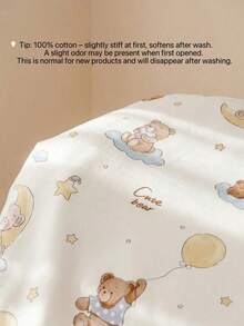 1pc Baby Crib Sheet, 100% Cotton, Cartoon Print, Breathable & Moisture-Absorbing, All-Season, Cute Patchwork Mattress Cover - Goodnight Moon Bear - View 5