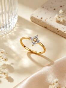 2pcs Fashion Elegant Style Clover Element Glass Decor Stainless Steel Women's Jewelry Set Suitable For Women's Daily Wear/Party/Evening Wear/Holiday Gift - Yellow Gold - View 5