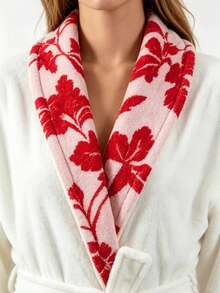 1 Stück Damen Paar Unisex Revers Jacquard einfarbiger Bademantel langer Morgenmantel Hausmantel Nachthemd Bademantel Korallenfleece weich saugfähig warm geeignet für Badezimmer Dusche Pool Hotel Ferienhaus Geschenk - Verschiedenfarbig - Übersicht 2