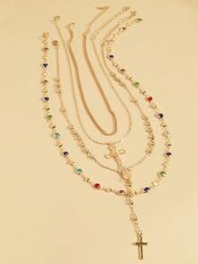 Summer Dopamine Geometric Sweet & Cool Palace Style Exotic Multi-Layer Tassel Long Necklace Set - Multicolor - View 2