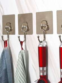 Heavy Duty Large Adhesive Hooks, Strong No-Drill Back Adhesive, No Damage To Cabinets And Walls. Stable Load-Bearing, Suitable For Hanging And Organizing Various Kitchen Utensils And Cleaning Tools, Sturdy Metal Structure, Easy Installation Without Residue, Tidy Countertop Space, Convenient Home Storage - View 1