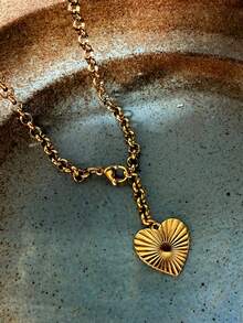 1pc 18K Gold Plated Elegant Smooth Heart Necklace Stainless Steel Waterproof For Women O-Shaped Chain For Parties Valentine's Day Gifts Mother's Day - Gold - View 4