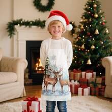 1pc Cute Christmas Theme Linen Children's Apron, Holiday Gingerbread Man, Snowflake, Santa Claus, Dachshund Print, Suitable For Christmas Holiday Party - Multicolor - View 7