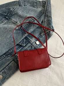 Mini Lipstick Fashion Solid Color Minimalist Glossy Flip-Top Shoulder Bag, Suitable For Shopping, Wallet, Young Women, College Students, Newcomers, Office Workers, Etc. Perfect For Office, University, Work, Business, Commuting, Outdoor Activities, Travel And Outings. - Burgundy - View 5