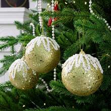 3 Pcs Christmas Ball Ornaments Set For Tree Sequin Decor Hanging Decor - Gold - View 3