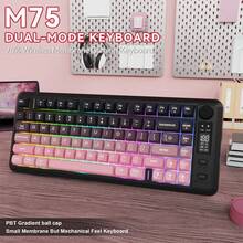 ATTACK SHARK * FREEWOLF M75 Wireless Gaming Keyboard, RGB Backlit Rechargeable 2000mAh Battery, Compact Membrane Feel Mechanical Keyboard With Smart Display And Knob, PBT Gradient Keycaps, Suitable For PC Gamers - Blackberry/Grape Purple/Moonlight - Multicolor - View 11