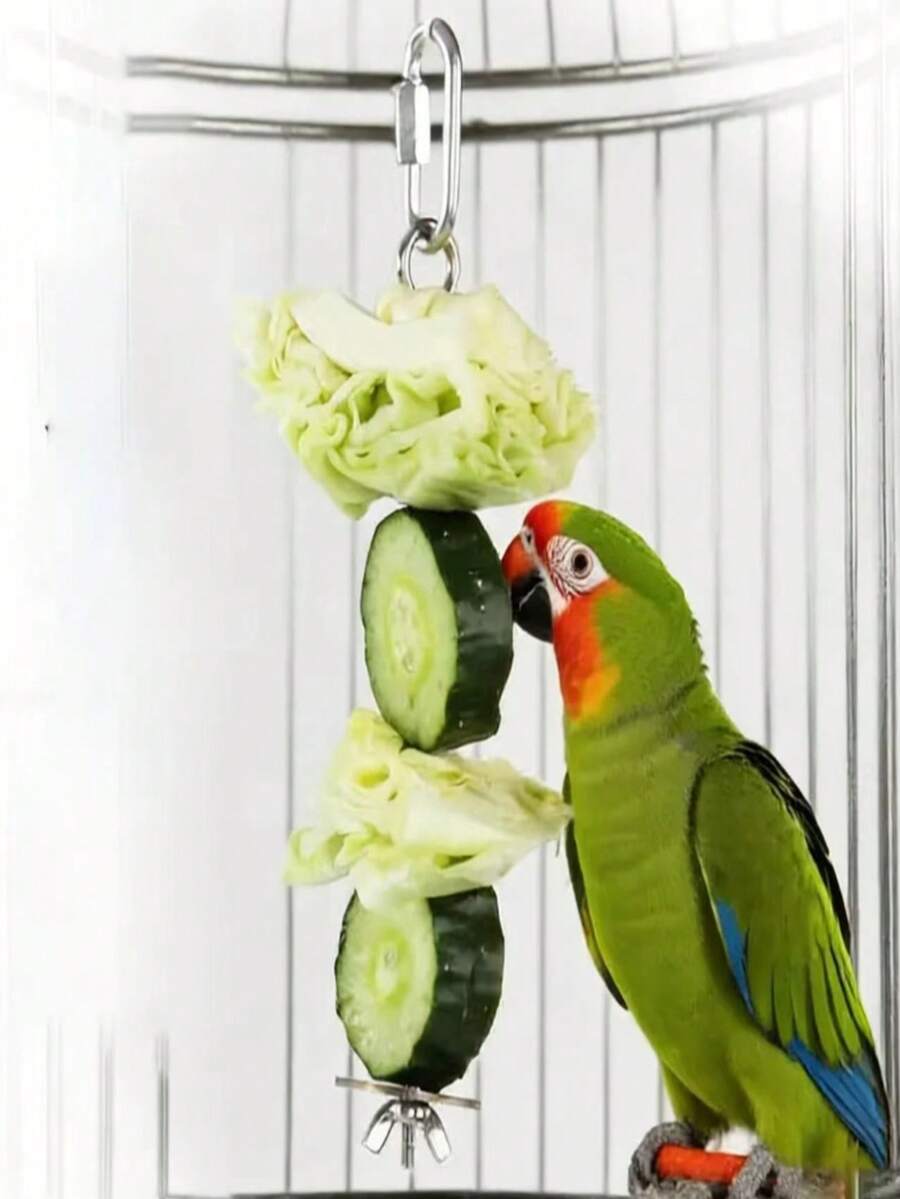 3pcs 17.5cm Stainless Steel Hanging Bird Food Fork - Durable Cage Accessory For Parrots And Small Birds, Fruit And Vegetable Holder, Bird Cage Accessory - A+B - View 1