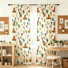 2 Stück mexikanischer Stil Graffiti Muster Halb-Verdunkelung Schlafzimmer Vorhänge, 90GSM Polyester Halb-Transparent Sichtschutz, Cartoon Stil Wohnzimmer Vorhänge, Küchen Vorhänge, geeignet für Zuhause, Zimmer, Küche und andere Trennwände oder Dekoration, Stangendurchzug Design einfache Installation, schnelltrocknend, waschbar, farbecht, leicht abnehmbare Vorhänge - Verschiedenfarbig - Übersicht 6