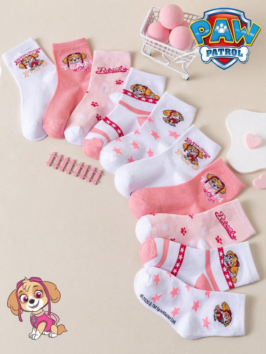 1/5/10 Pairs Paw Patrol Kids Socks, Cute Patchwork Puppy Design, Winter Mid-Calf Socks, Fun Christmas Gift - Multicolor - View 1