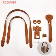 7pcs Handmade DIY Straw Woven Handbag PU Accessories Set, Hand-Stitched Vintage Bucket Bag Material Kit, Adjustable One Shoulder Crossbody Strap + Bag Charm Set, Suitable For DIY Craft Enthusiasts, Bag Decoration And Modification - Multicolor - View 13