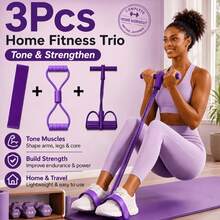 3pcs Yoga Resistance Band Set, 4-Tube Foot Pedal Abdominal Exerciser & 8-Shaped Back And Shoulder Stretch Rope And Yoga Resistance Band, Home Fitness Shaping Equipment For Waist, Abs, Legs And Arms - Multicolor - View 3