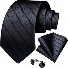 Men Tie Sets Classic Fashion Necktie Set With Cufflink For Business Party - Black - View 2