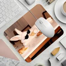 Cool White Rabbit Fashion Glasses Square Mouse Pad, Humorous Casual Pet Expression Pattern Design, Eye-Catching Desktop Decoration Protective Pad, Rubber Non-Slip Edge-Locked Office Mat, Small Size Suitable For Laptop, Desktop Computer Gaming, Office, Daily Use - Mouse Pad - View 3