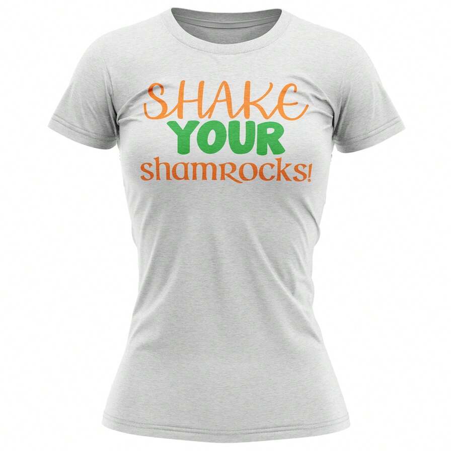 "Shake Your Shamrocks" Slogan T-Shirt For St. Patrick's Day, Funny Gift And Parody. Unisex, Pure Cotton T-Shirt, Plus Size, Suitable For Men - White - View 1