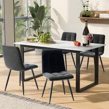 Dining Set (Set, 140/180*80*75cm Dining Table With 4 Chairs), Modern Kitchen Table Set, Dining Chair In Grey Velvet, MDF Tabletop In White, Black Table Legs - White - View 1