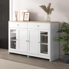 White Sideboard With Wood Effect – 4 Doors, 2 Drawers – Perfect For Living Room/Dining Room - White - View 5