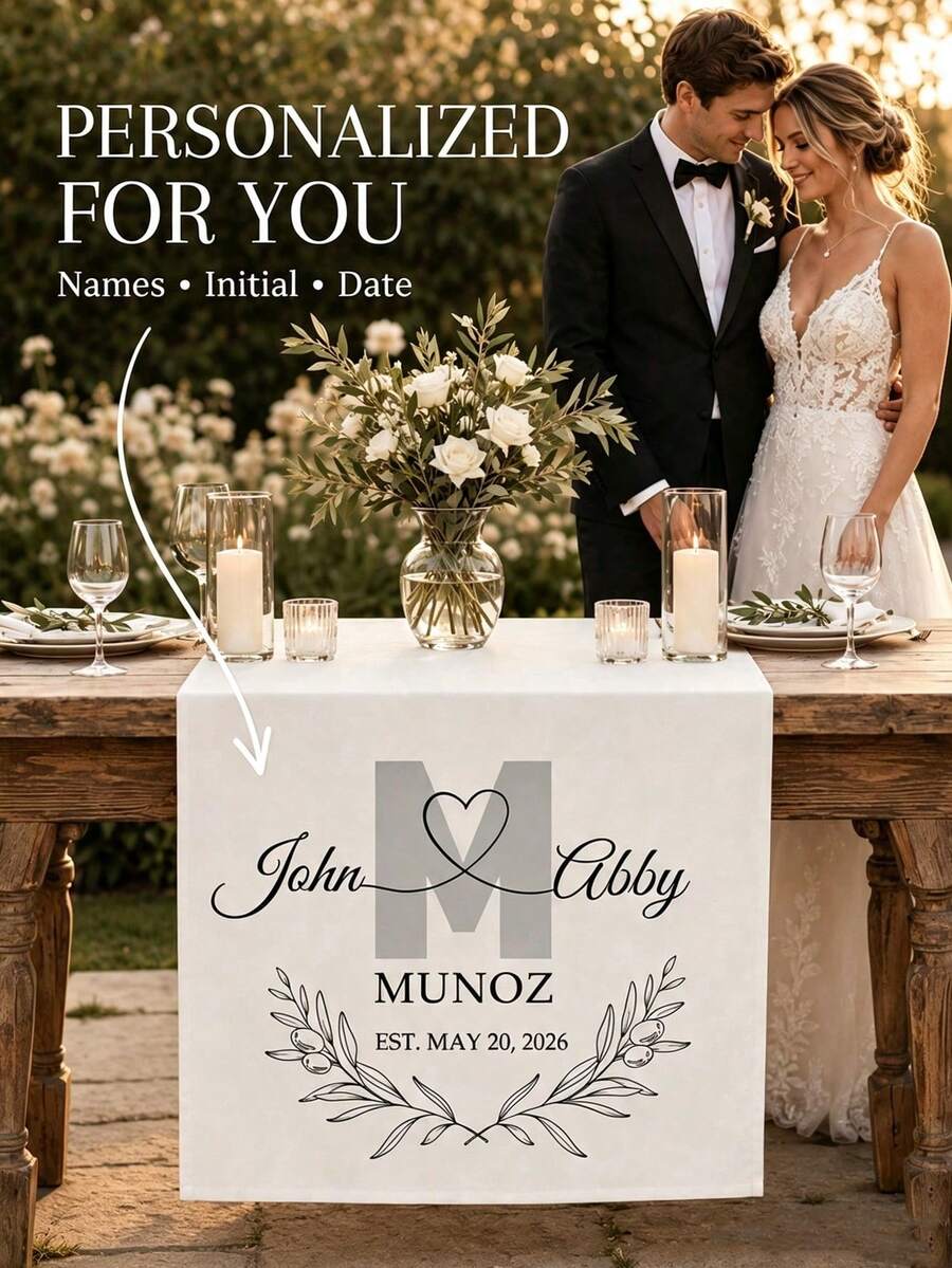 Customized Wedding Table Runner - Linen Banner With Surname, Wedding Reception Decor, Gift For Newlyweds, Suitable For Anniversary, Wedding Celebration - Multicolor - View 1