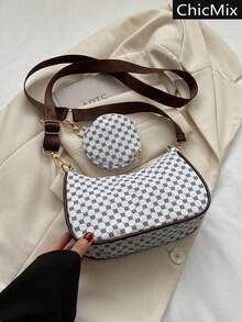 2pcs Fashionable Solid Color Patterned Crossbody Bag Set - Multicolor - View 1