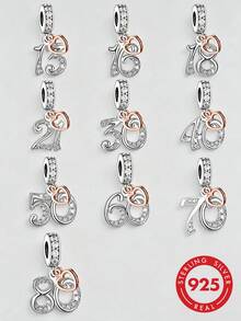 925 Sterling Silver Minimalist Heart Shaped Numeric Pendant, Unisex Birthday Gift - Silver - View 1