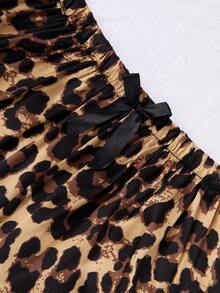 3pcs/Set Women Leopard Print Pocketed Short Sleeve Top & Shorts & Pants Pajamas Set, Suitable For Spring, Summer - Multicolor - View 5