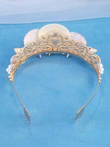 KOVLYNE 1pc Mermaid Shell & Starfish Crown Headpiece, Women's Pearl Beach Bridal Tiara, Suitable For Wedding, Festival, Cosplay & Photography - White - View 5