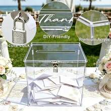 Luxury Square Acrylic Lockable Storage Box, Wedding Red Envelope & Cash Collection Box, Birthday Party & Banquet Blessing Envelope Transparent Display Storage Box - 1PC - View 5