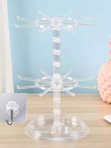 16-Hook Rotating Storage Rack, Adjustable Bottom Spacing, Can Be Used As Key Rack/Display Stand, For Storing Keys, Glasses, Or As A Desktop Jewelry Stand With Tray For Necklaces - Multicolor - View 13