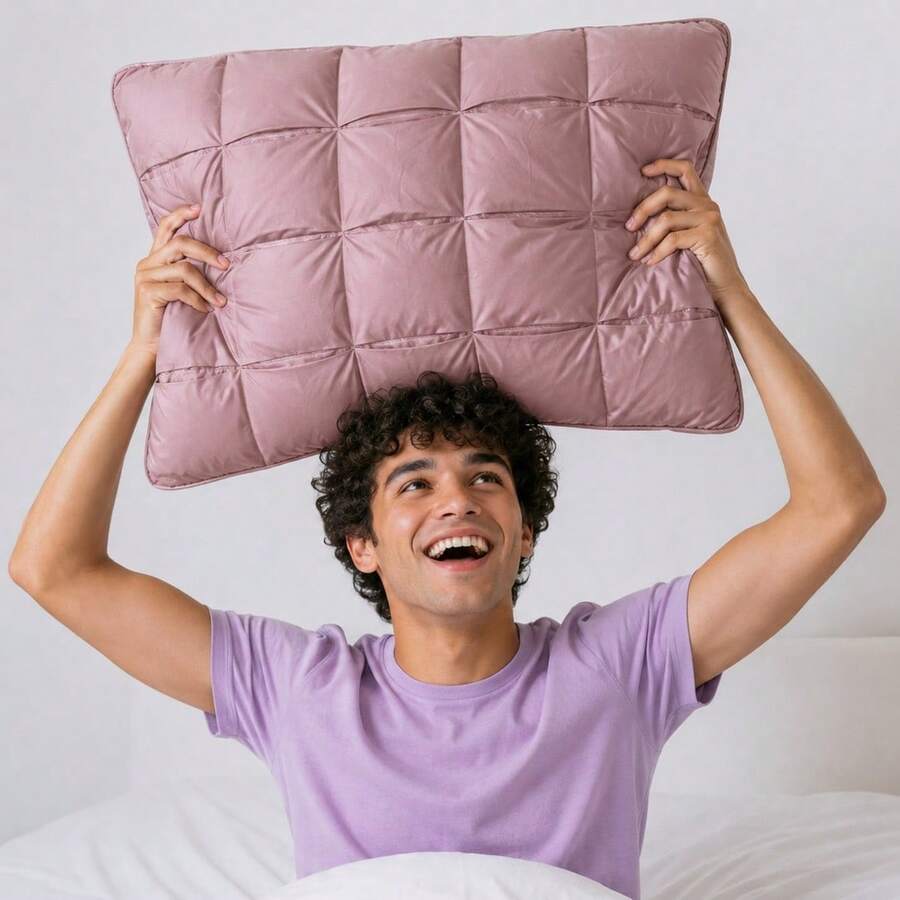 1pc Luxury Hotel Quality Pink Fluffy Pillow, Down Alternative Pillow, Soft Support, Suitable For Deep Sleep, Breathable High Resilience, Comfortable All Seasons - Pink - View 1