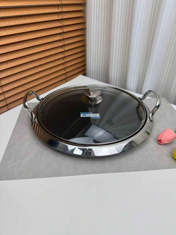 Hard-Goods Recommendation, Non-Stick Pan, 18/10 Stainless Steel Thick Composite Bottom Large Frying Pan, Pizza Pan, Seafood Pan, Pancake, Fried Fish, Steak Non-Stick Pan, 30CM Diameter