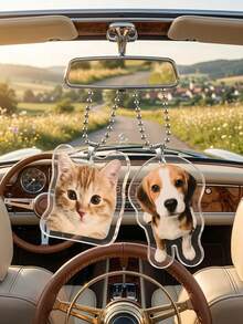 1pc Personalized Pet Photo Car Hanging Ornament, Customized Dog Cat Car Decor, Pet Lover Gift, Rearview Mirror Pendant, Dog Owner Gift, Pet Memorial, Commemorative Gift - Multicolor - View 5
