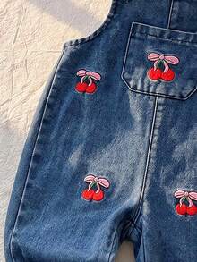 1pc Baby Girl Casual Cute Style Pocket Red Cherry Decor Romper Autumn - Blue - View 5