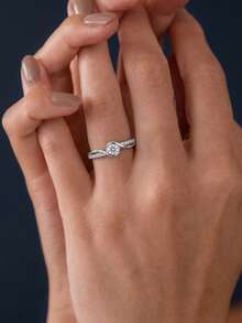 1 件 S925 纯银优雅方晶锆石戒指，适合女性订婚/求婚的优质珠宝 - 銀色 - 查看 2