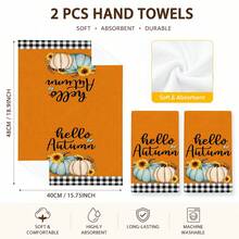2pcs Orange Autumn Pumpkin Print Kitchen Towels, Rustic Farmhouse Style Rectangular Absorbent Hand Towels, Hello Autumn Lettering, Sunflower And Black & White Plaid Design, Suitable For Thanksgiving Kitchen Decor 4/6/8pcs Set - Multicolor - View 6