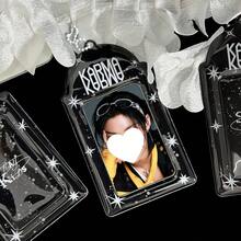 1pc Black Splatter Star Card Holder, Minimalist Splatter Star Photo Card Holder, Idol Photo Card Display, Idol Concert Support Item, K-Pop Album Photocard Storage, IDOLME, PU Material, Suitable For 3-3.5 Inch Mini Photo Cards, Photo Cards, Korean Entertainment Album Photocard Storage And Protection, Bag Decoration, Bag Charm, Etc. - Card Cover - View 3