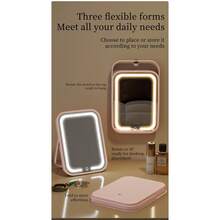 scbestuygo Foldable Makeup Mirror, 500mAh Rechargeable Battery, 3-Color Light Mode LED Vanity Mirror, Rotatable Hanging Mirror, Smart Touch Control, Portable Travel Mirror, Suitable For Bedroom, Bathroom, Dorm, Vanity - White - View 7